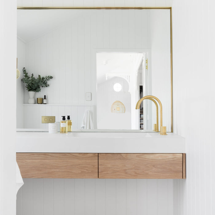 Caroma Invisi Series II Round Dual Flush Plate & Buttons Brushed Brass - The Blue Space Real Reno