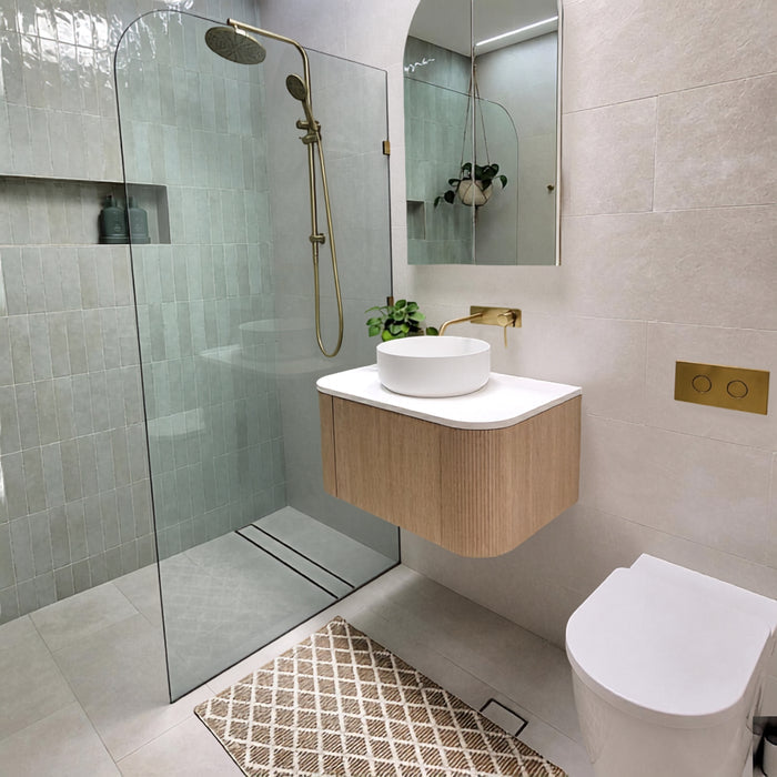 Caroma Invisi Series II Round Dual Flush Metal Plate & Buttons Brushed Brass 237088BB - The Blue Space