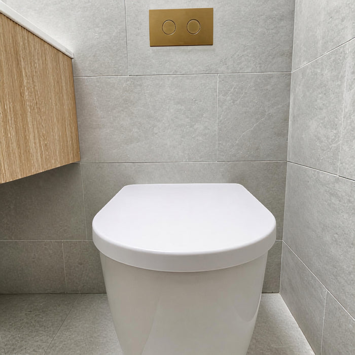 Caroma Invisi Series II Round Dual Flush Metal Plate & Buttons Brushed Brass 237088BB - The Blue Space