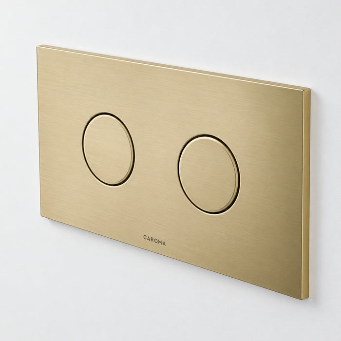 Caroma Invisi Series II Round Dual Flush Metal Plate & Buttons Brushed Brass 237088BB - The Blue Space