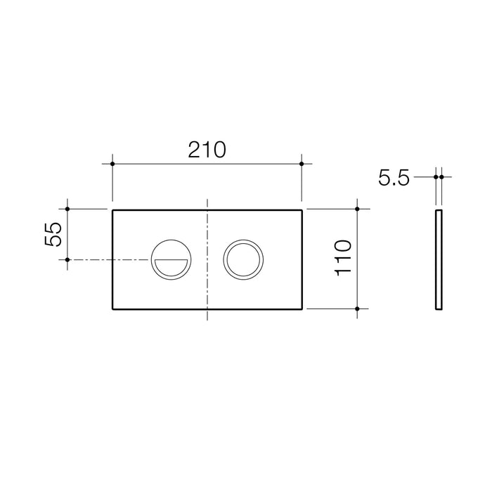 Technical Drawing Caroma Invisi Series II Round Dual Flush Plate & Buttons Brushed Brass 237088BB - The Blue Space