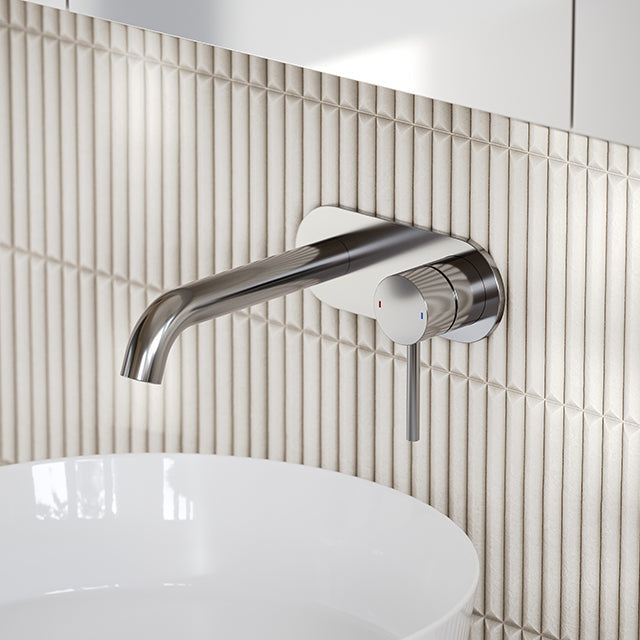 Caroma Liano II Lead Free Wall Basin/Bath Mixer Plate Set Chrome
