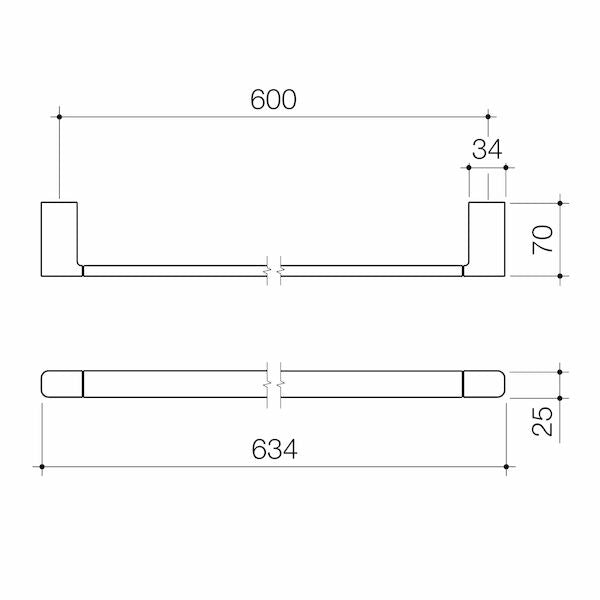 Caroma Luna Single Towel Rail 630mm Brushed Nickel