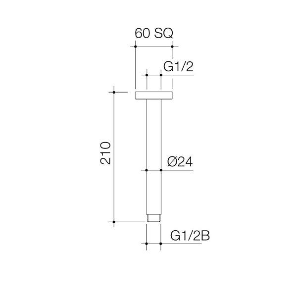 Caroma Luna Straight Arm 210mm Technical Drawing - The Blue Space