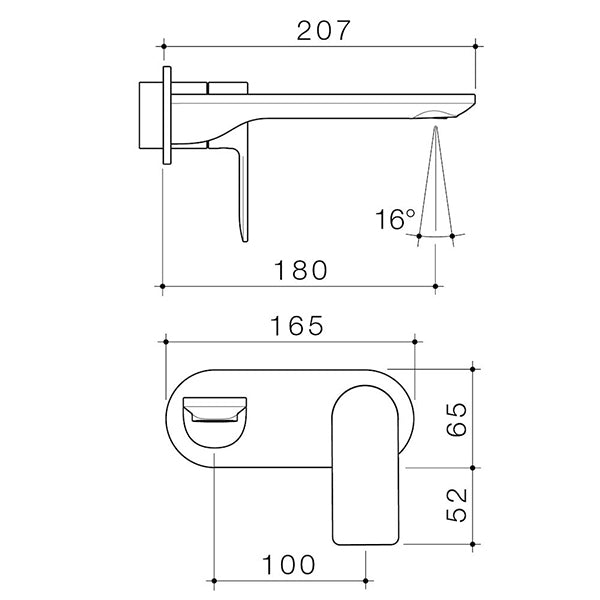 Caroma Urbane II 180mm Wall Basin/Bath Mixer Gunmetal Technical Drawing - The Blue Space