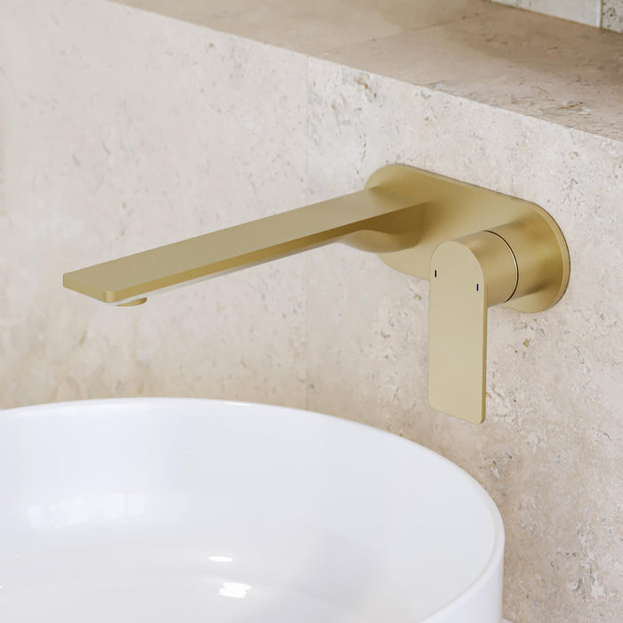 Caroma Urbane II 220mm Wall Basin/Bath Mixer Round Brushed Brass - The Blue Space