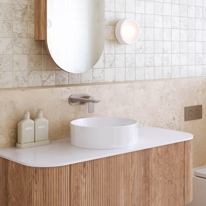 Caroma Urbane II 220mm Lead Free Wall Basin/Bath Mixer Round Brushed Brass