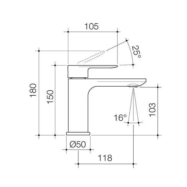 Caroma Urbane II Basin Mixer Technical Drawing - The Blue Space