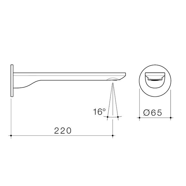 Caroma Urbane II 220mm Round Basin/Bath Outlet Technical Drawing - The Blue Space