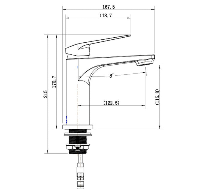Technical Drawing: Cascade Basin Mixer Chrome
