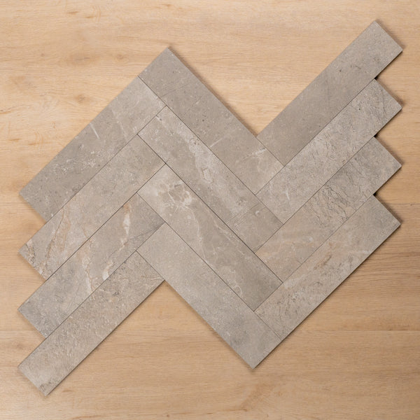 Casuarina Grey Honed Porcelain Tile 75x300mm Herringbone Pattern - The Blue Space