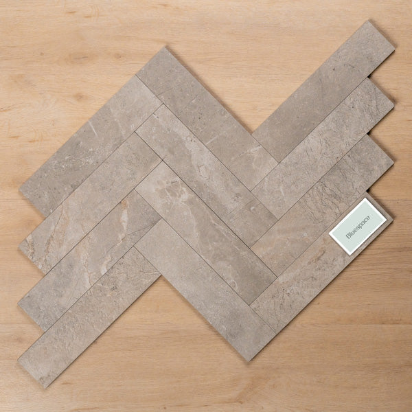 Casuarina Grey Honed Porcelain Tile 75x300mm Herringbone Pattern - The Blue Space