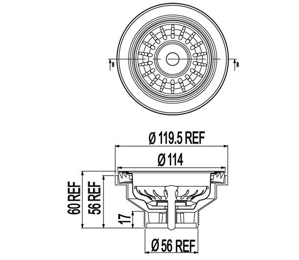 Clark Round Bowl Overmount Kitchen Sink basket waste dimensions
