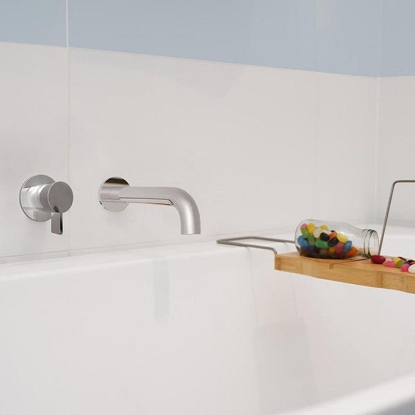 Clark Round Basin/Bath Outlet 220mm paired with Clark Round Blade Mixer at The Blue Space