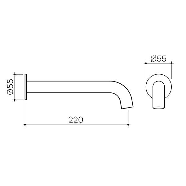 Clark Round Basin/Bath Outlet 220mm - Matte Black - Dimensions