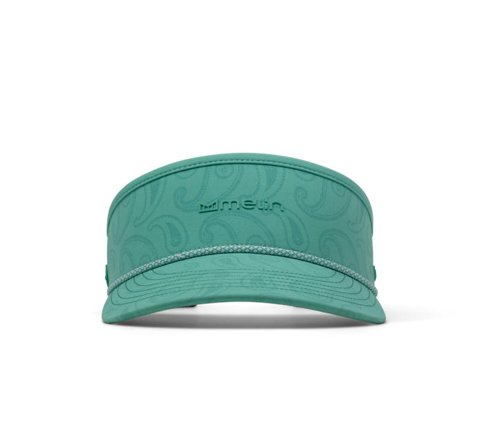 The front view of the melin Coast Links Hydro  Visor in  Neon Aqua