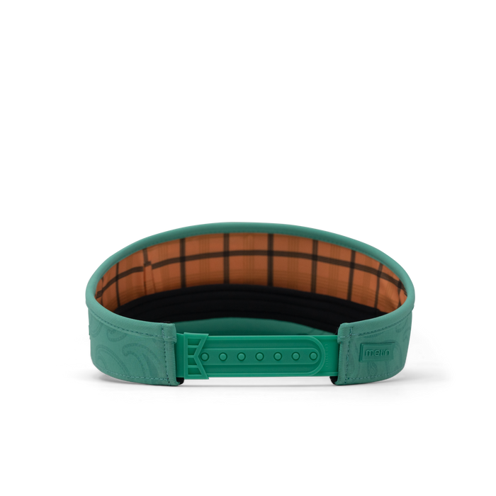 The back view of the melin Coast Links Hydro  Visor in  Neon Aqua