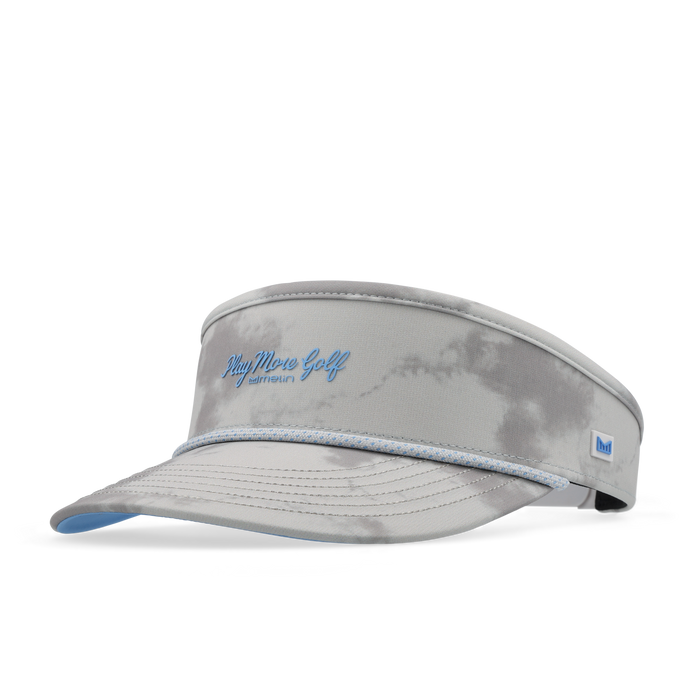 The front, angled view of the melin Coast Links Hydro  Visor in  Sky / Light Grey
