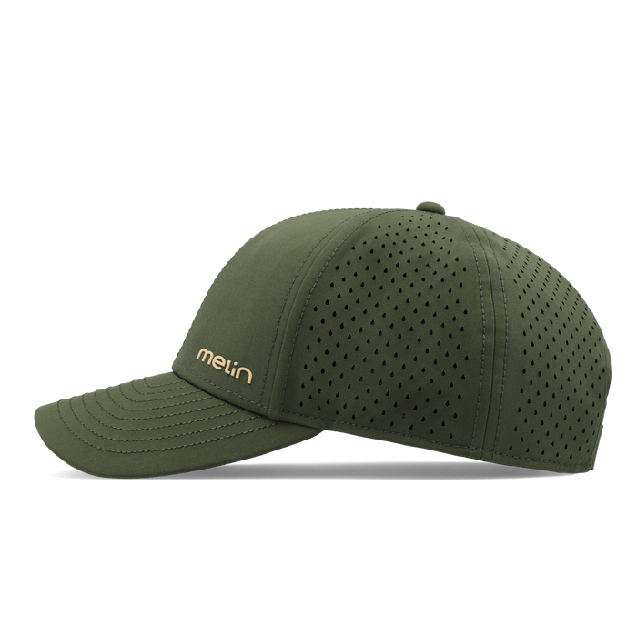 The side view of the melin Compass Hydro  Vintage Fit in  Canopy / Khaki