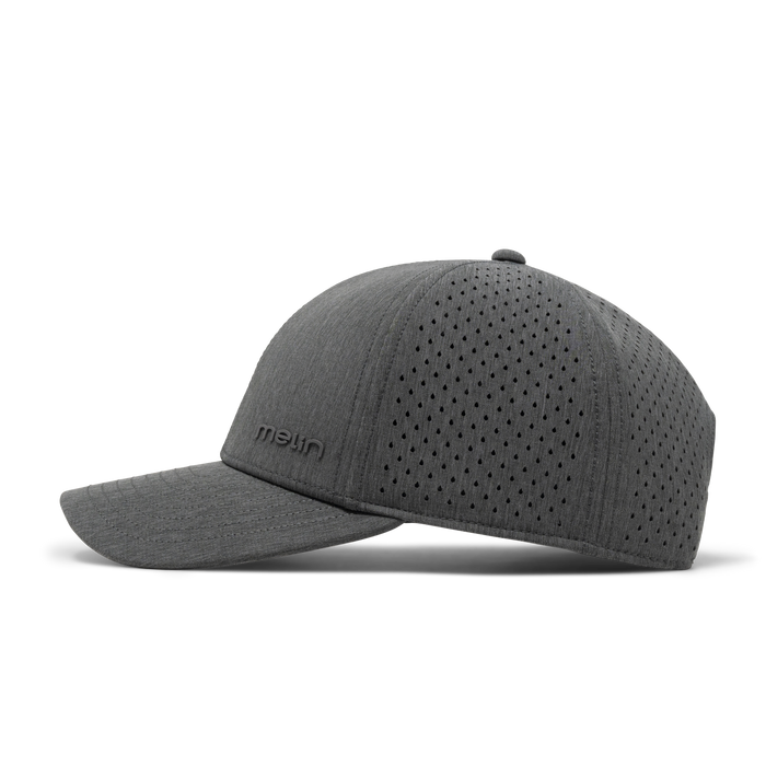 The front view of the melin Compass Hydro  Vintage Fit in  Heather Charcoal