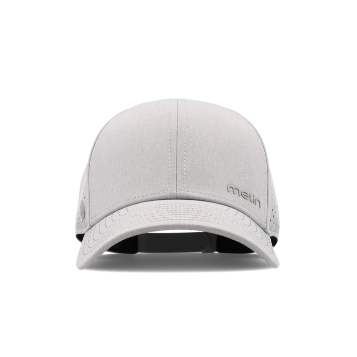 The front view of the melin Compass Hydro  Vintage Fit in  Heather Grey