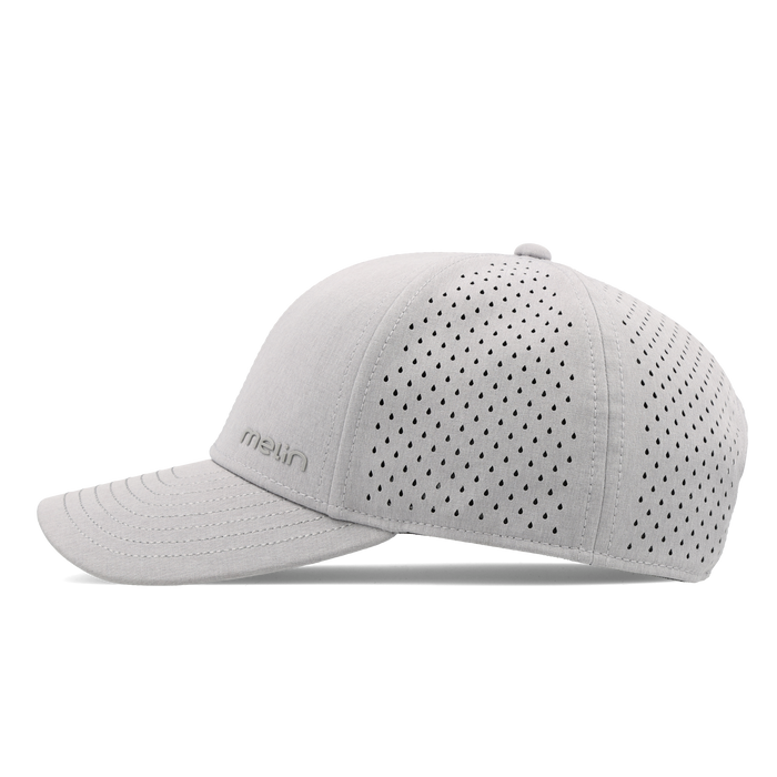 The side view of the melin Compass Hydro  Vintage Fit in  Heather Grey