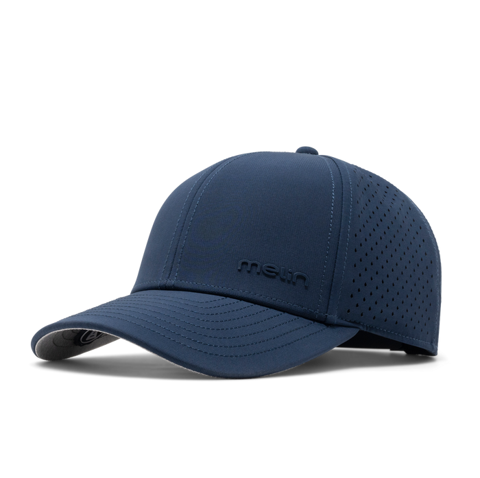 The front, angled view of the melin Compass Hydro  Vintage Fit in  Navy