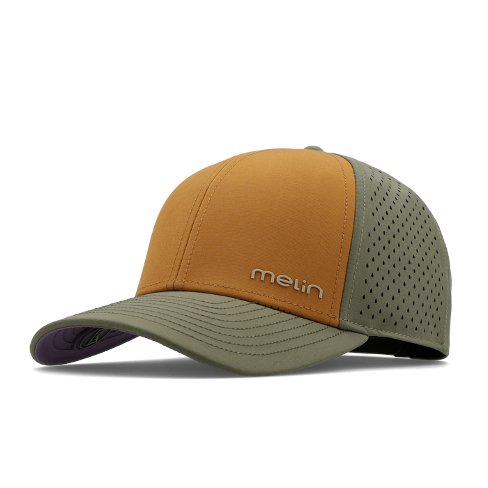 The front, angled view of the melin Vintage Fit Compass Hydro hat in transit