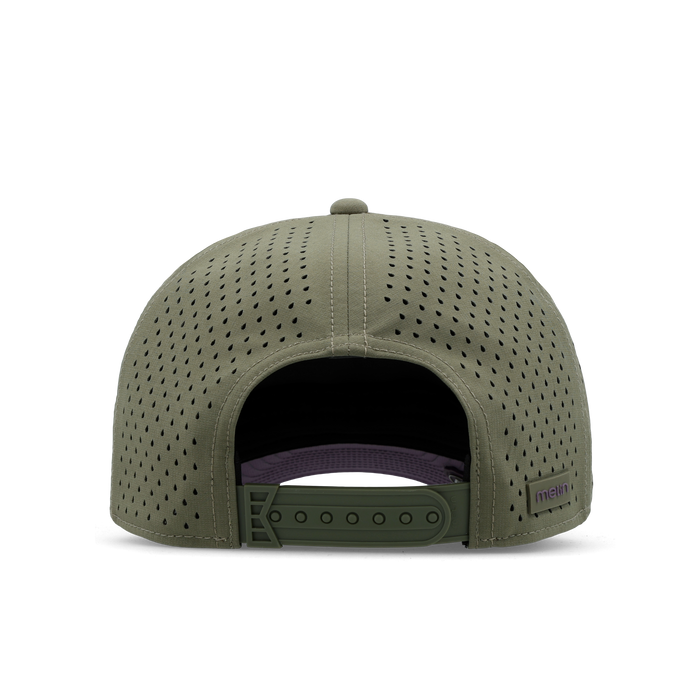 The back view of the melin Vintage Fit Compass Hydro hat in transit