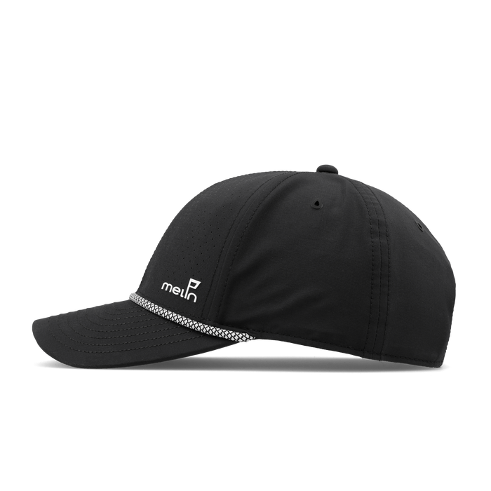 The side view of the melin Vintage Fit Compass Links Hydro hat in black