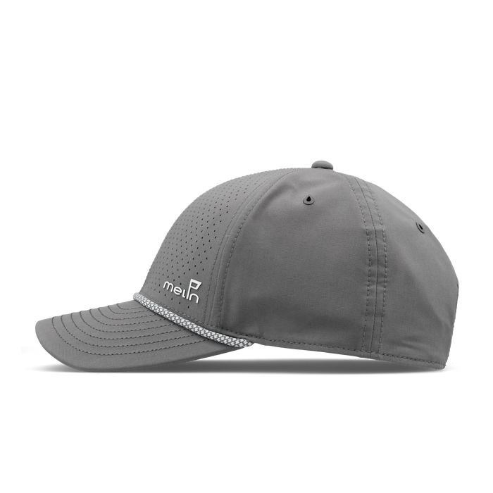 The side view of the melin Vintage Fit Compass Links Hydro hat in grey