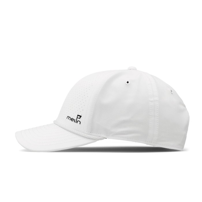 The side view of the melin Vintage Fit Compass Links Hydro hat in white