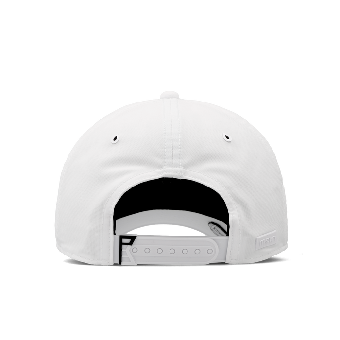 The back view of the melin Vintage Fit Compass Links Hydro hat in white