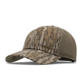 The front, angled view of the melin Vintage Fit Compass Mossy Oak Hydro hat in Bottomland