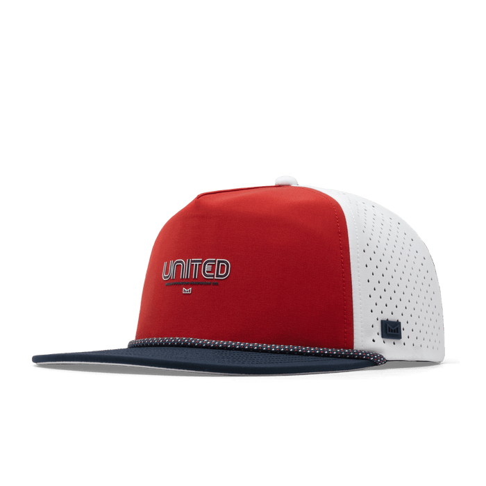 The front, angled view of the melin Coronado Americana Hydro Split Crushed Fit in White / Red / Navy