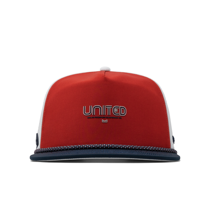 The front view of the melin Coronado Americana Hydro Split Crushed Fit in White / Red / Navy