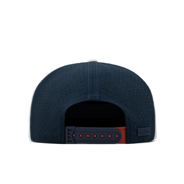 The back view of the melin Coronado Americana Hydro Split Crushed Fit in White / Red / Navy