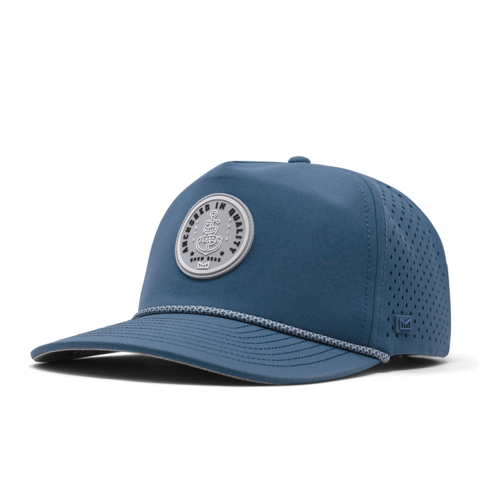 The angled, curved bill view of melin's Coronado Anchored Hydro - Steel Blue