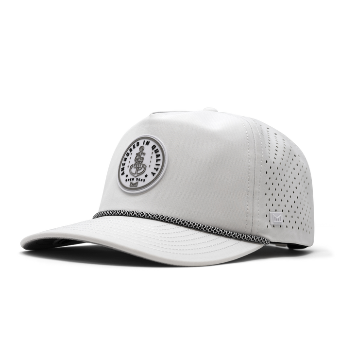 The angled, curved bill view of melin's Coronado Anchored Hydro - White