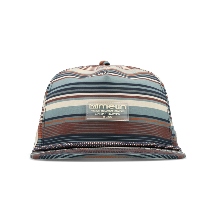 The frontal view of the melin Split Crushed Fit Coronado Brick Hydro hat in Picante
