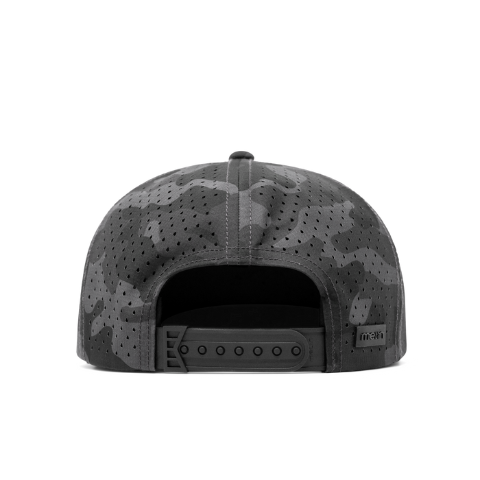 The back view of the melin Coronado Brick Hydro  Split Crushed Fit in  Black Camo