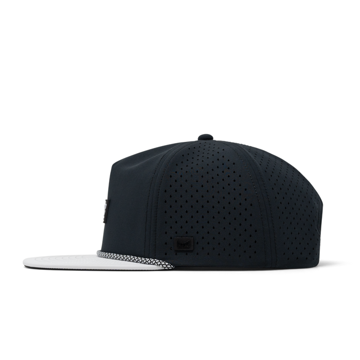 The side view of the melin Split Crushed Fit Coronado Brick Hydro in Black / White