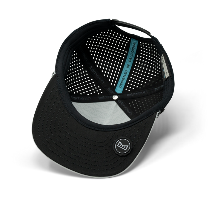 The inside view of the melin Split Crushed Fit Coronado Brick Hydro in Black / White