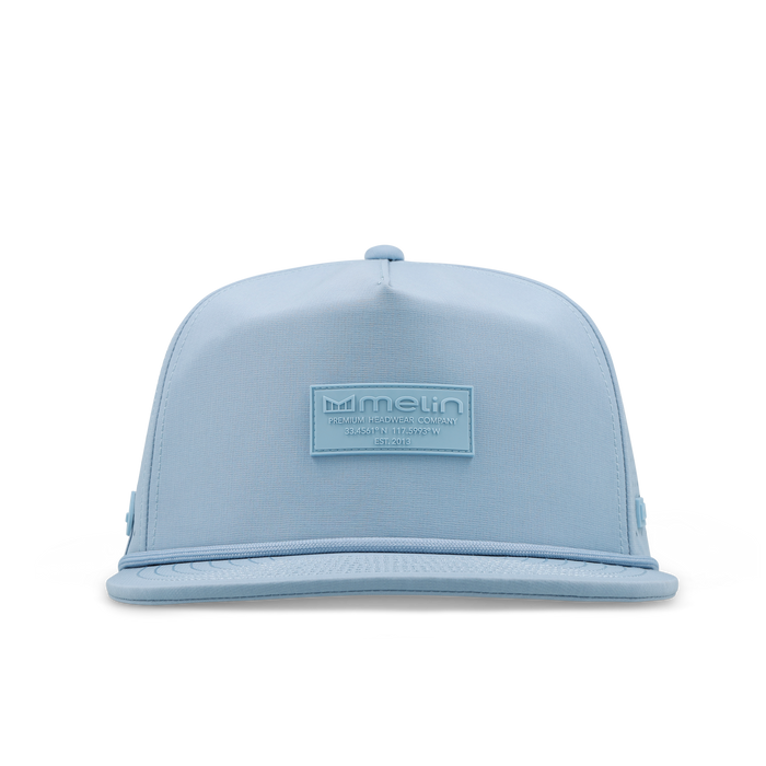 The front view of the melin  Split Crushed Fit in  Cashmere Blue