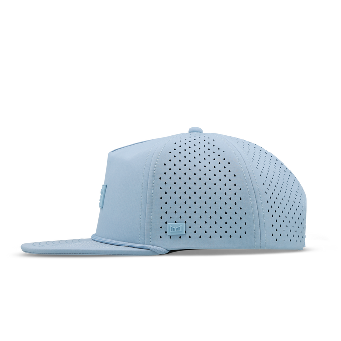 The side view of the melin  Split Crushed Fit in  Cashmere Blue