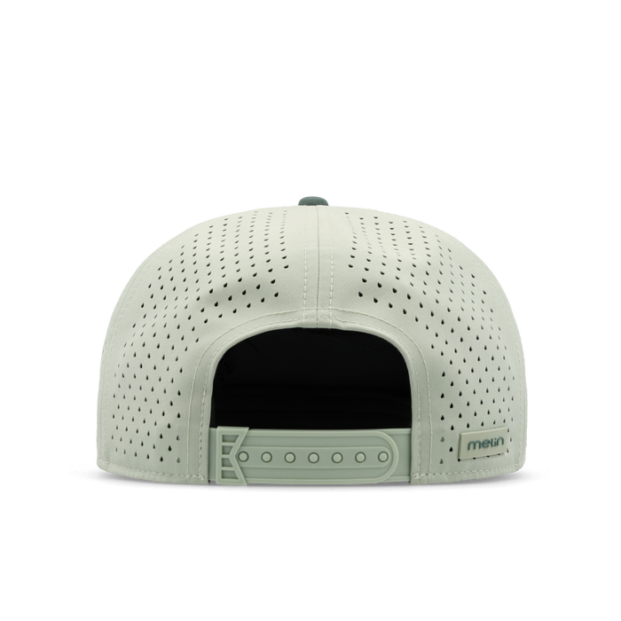 The back view of the melin Split Crushed Fit Coronado Brick Hydro hat in misty trails
