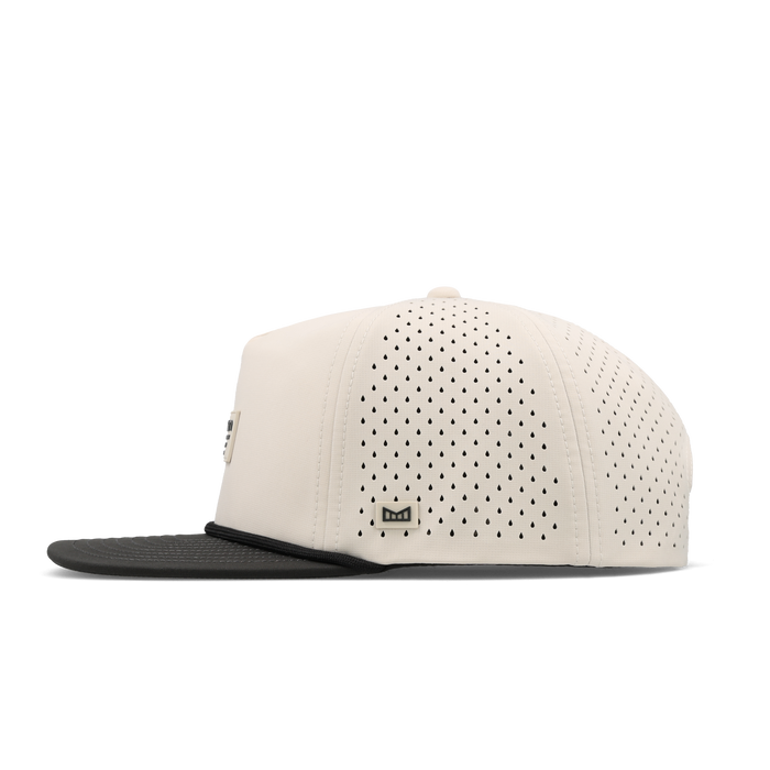 The side view of the melin Coronado Brick Hydro Split Crushed Fit in Moonbeam / Pirate Black