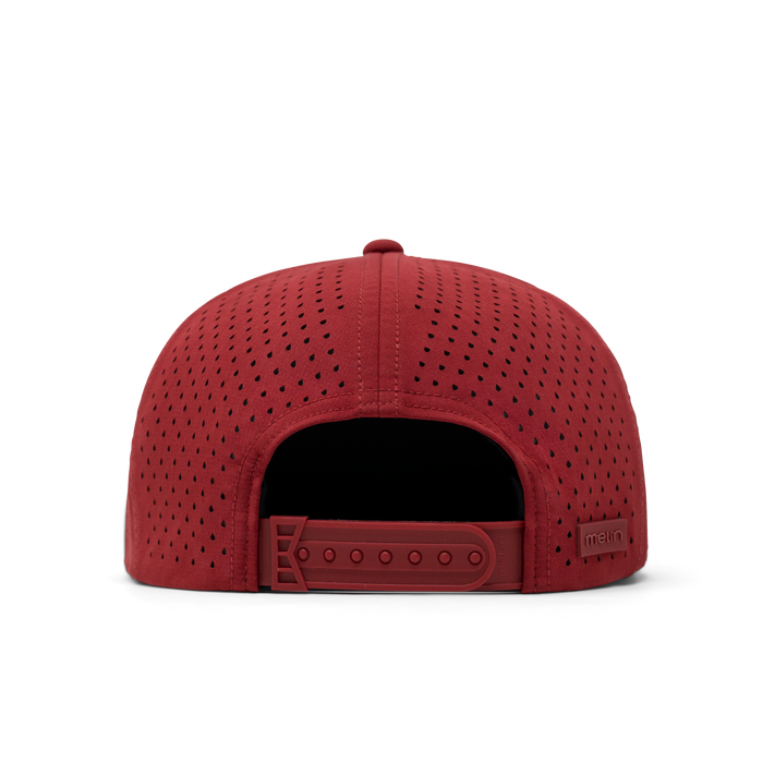 The back view of the melin Coronado Brick Hydro  Split Crushed Fit in  Red