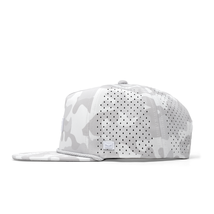 The side view of the melin Coronado Brick Hydro  Split Crushed Fit in  Snow Camo