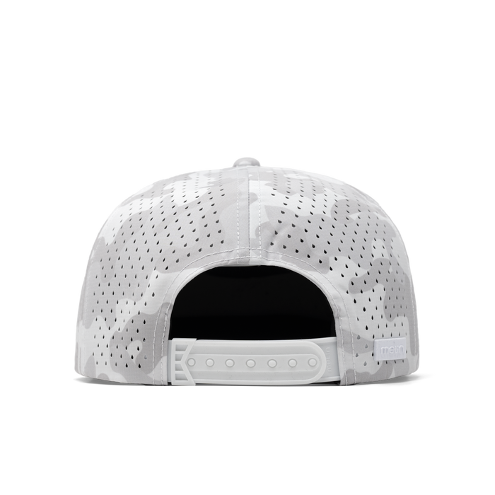 The back view of the melin Coronado Brick Hydro  Split Crushed Fit in  Snow Camo